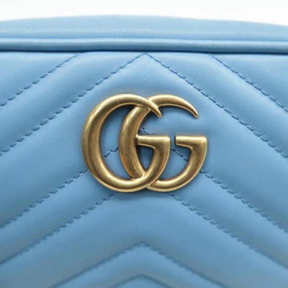 100% Authentic GUCCI Blue GG Marmont Leather Shoulder Bag - Picture 6 of 12